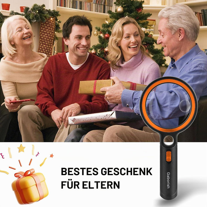 GABORISH Lupe mit Licht, 10X 20X 45X Handlupe mit Licht, Magnifying Glass mit 30 LED und 1 UV, Vergr