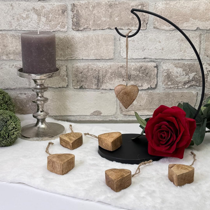 6X Herz Anhänger 4,5 x 4,5 cm Holz, Massiv Holzherzen zum Hängen Deko Hänger Natur