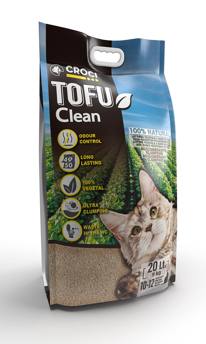 Croci Tofu Clean Litter 20 l – klumpende Katzenstreu, biologisch abbaubar, spült in der Toilette, 10