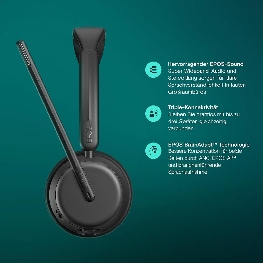 EPOS IMPACT 1060 ANC – Professionelles kabelloses Bluetooth-Headset mit Mikrofon für PC, aktive Gerä