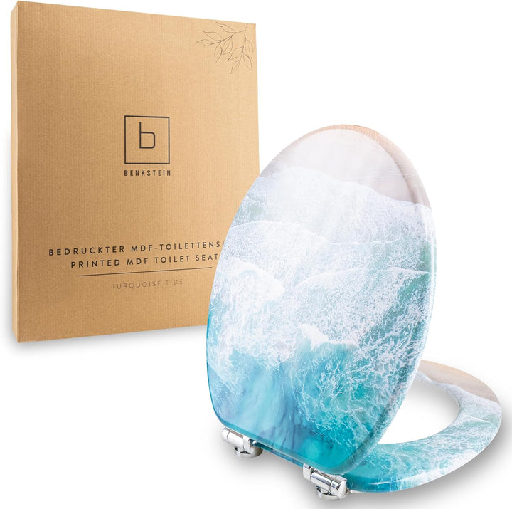 Benkstein® Toilettendeckel mit Absenkautomatik Turquoise Tide – antibakterieller WC Sitz – Quick-Rel
