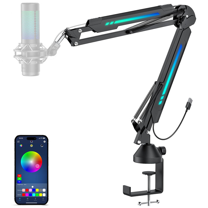 TONOR Gaming Mikrofon Arm mit RGB-Modi & Helligkeit einstellbar per Touch & APP Steuerbar, Mikrofona