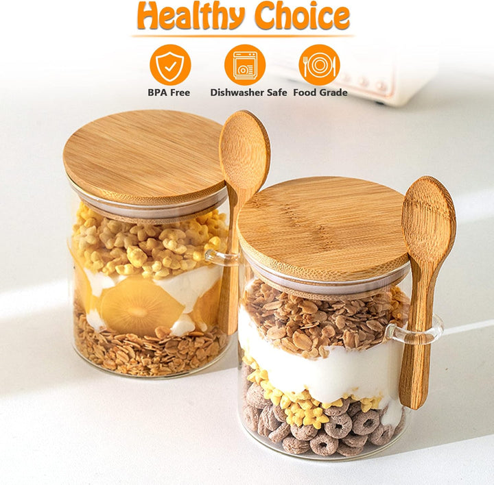 Vorratsgläser mit Deckel und Löffel, 2er Set 540ml Overnight Oats Gläser, Vorratsdosen Glas, Glasbeh