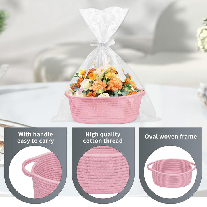 Geschenkkorb, Präsentkorb Leer, Geflochten Korb mit 3 Transparenten Geschenktü Und 3 Farbband für Ha