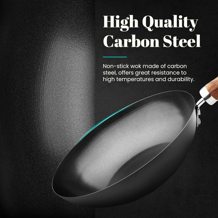 WECOOK! Carbono Wok Induktion 24 cm, Antihaftbeschichtung Titanium QUANTANIUM 3-Schicht Ökologisch P