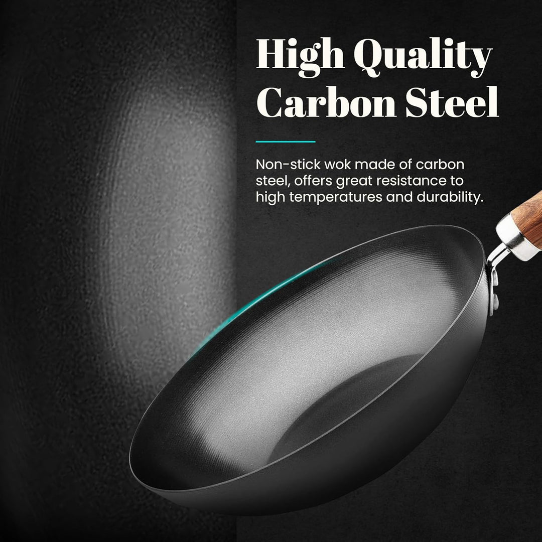 WECOOK! Carbono Wok Induktion 20 cm, Antihaftbeschichtung Titanium QUANTANIUM 3-Schicht Ökologisch P