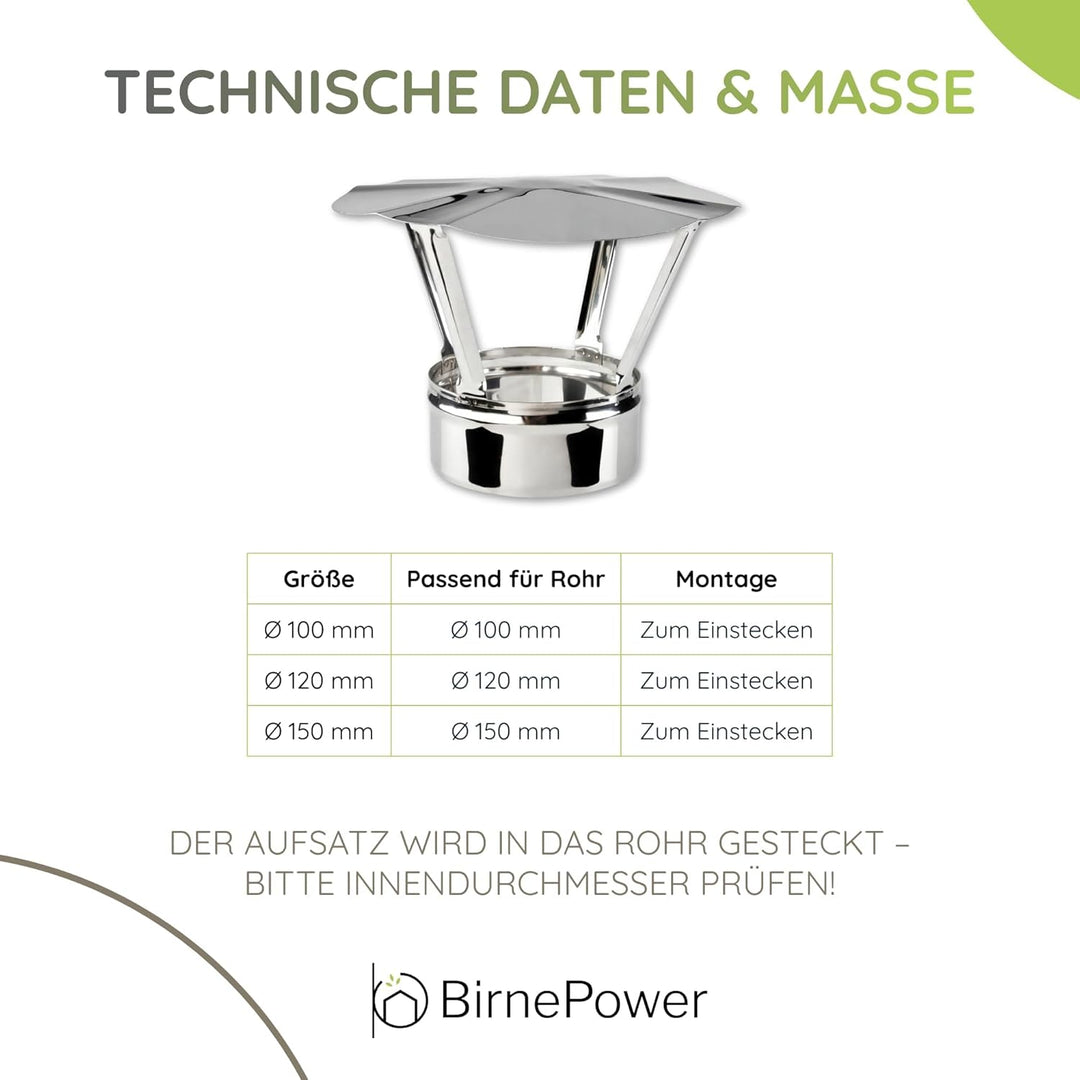 BirnePower Edelstahl Ofenrohr Kaminrohr Abgaselemente: Rohr Bogen Ofenknie T-Stück Regenhaube Rauchr