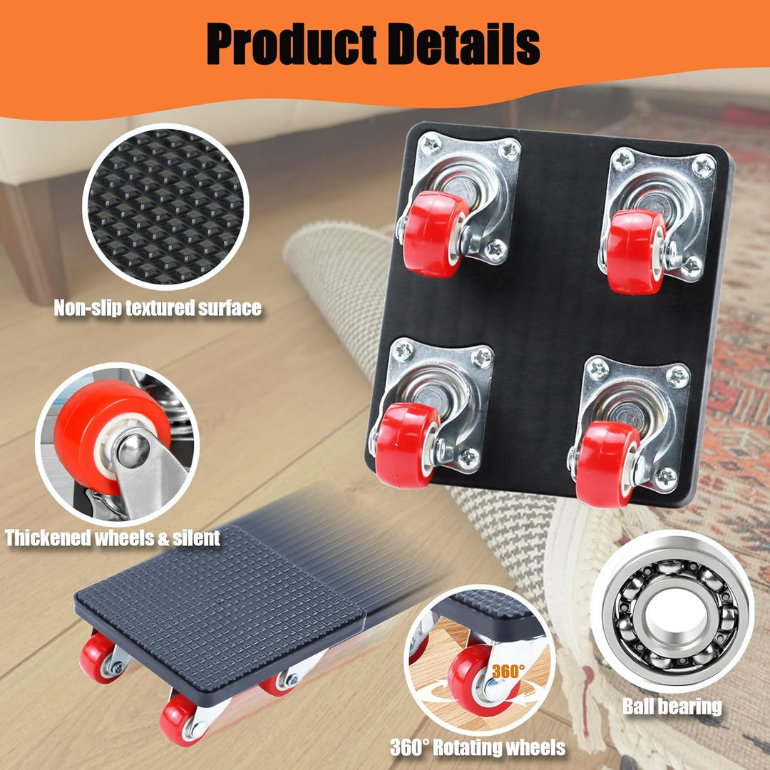Qingning Möbel Transportroller Set, 4 Möbelroller & 1 Lastenheber für Schwere Möbel, 500kg Tragfähig
