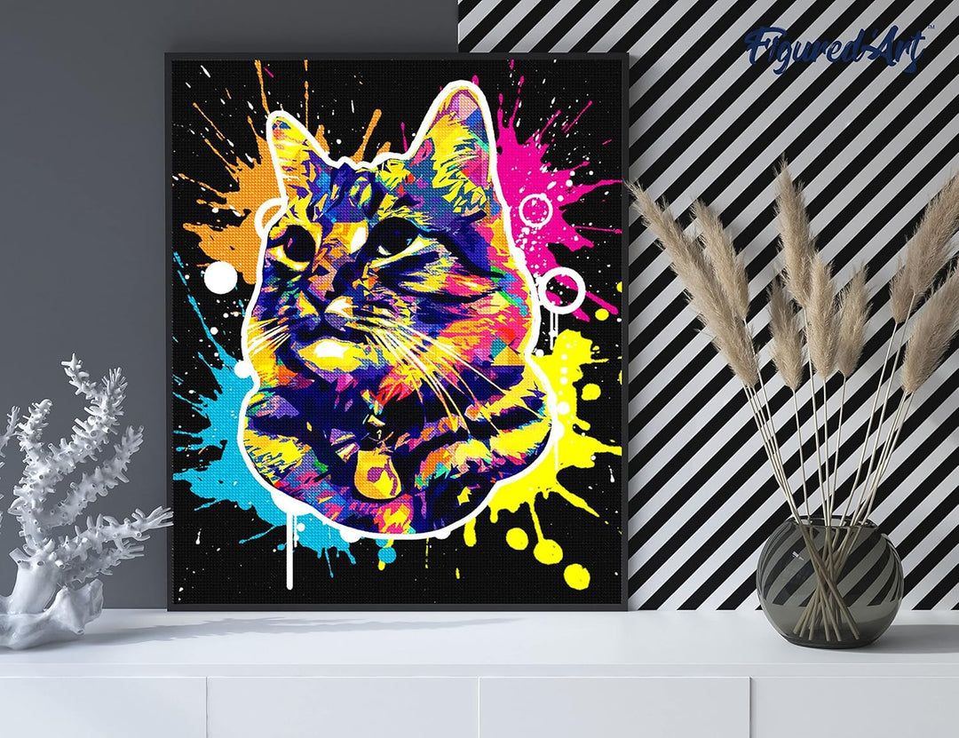 Figured'Art Diamond Painting Erwachsene 40x50cm Ganze Leinwand gerollt Katze Pop Art 5D Bilder Eckig