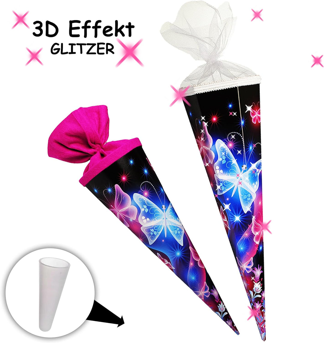 alles-meine.de GmbH mit _ 3-D Effekt - Glitzer ! _ Schultüte - Bunte Schmetterlinge & Blumenranken -