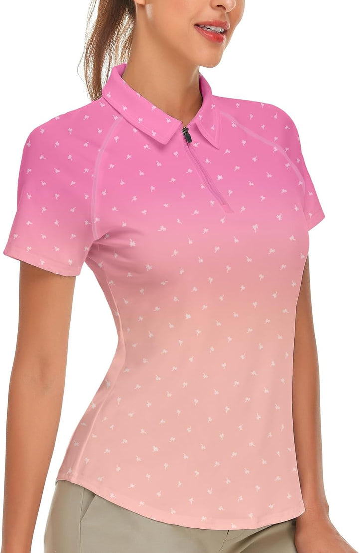 Soneven Atmungsaktiv Poloshirt Damen Leichtes Sportshirt Tailliert Karierte Bluse UPF 50+ Kurzarm 1/