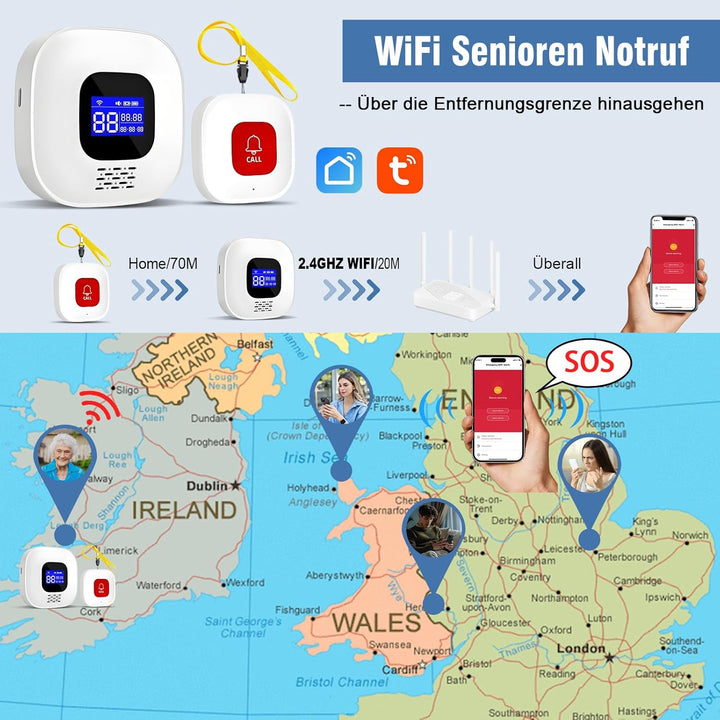 ChunHee Notrufknopf für Senioren/Senioren Notruf/Notrufarmband für Senioren/Funkalarm Sender und Emp