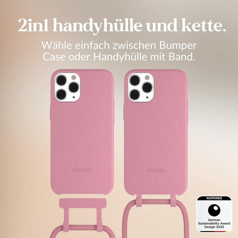 Woodcessories - Nachhaltige Handykette abnehmbar kompatibel mit iPhone 12 Hülle mit Band pink, iPhon