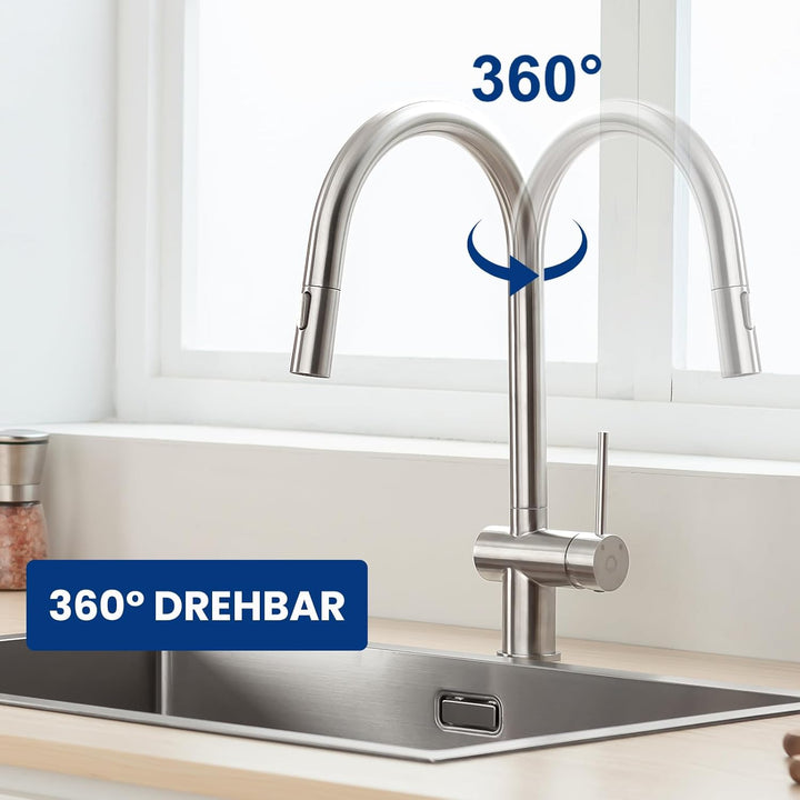 CECIPA Wasserhahn Küche Ausziehbar, Küchenarmatur mit Brause, Hochdruck Spültischarmatur Küche mit 2