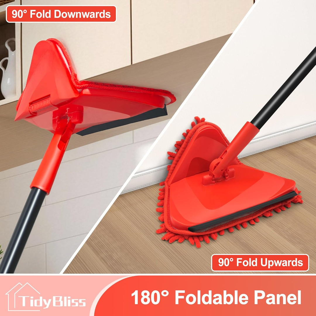 TidyBliss Bodenwischer Wandmop mit 202 cm Langem Stiel, 360°Drehbarer Dreieck Wischmopp mit Klappbar
