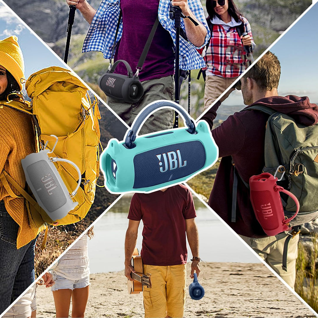 Khanka für JBL Charge 6 Silikon-Schutzhülle mit abnehmbarem Schultergurt & Utility-Haken, Flexible w