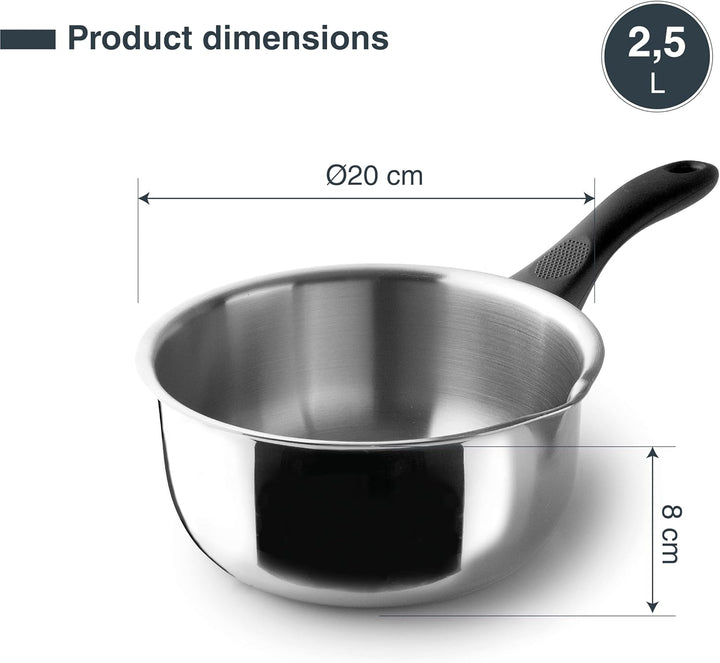 Lacor - 31320 - Garinox Gerader Topf mit Ausgiesser, Edelstahl, Ausgiesser, ergonomischer Bakelitgri