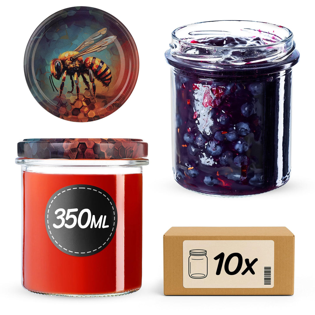 KADAX 10er Set Marmeladengläser 350ml TO82 Honigbiene, Einmachgläser Vorratsgläser Mason Jar mit Sch