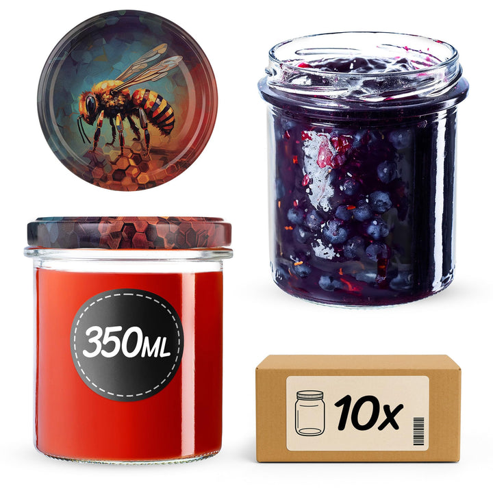 KADAX 10er Set Marmeladengläser 350ml TO82 Honigbiene, Einmachgläser Vorratsgläser Mason Jar mit Sch