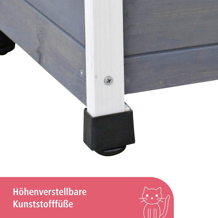 Kerbl Katzenhaus Rustica aus Holz, Schwingtüre mit Lamellen, Plexiglasfenster, Höhenverstellbare Kun