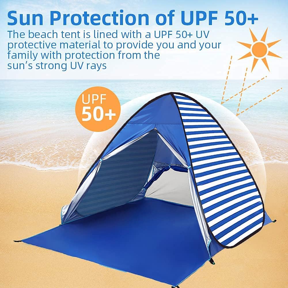 Strandmuschel Pop Up Strandzelt, Extra Light Pop Up Zelt für 2-3 Personen 50+ UV Schutz Tragbar Stra