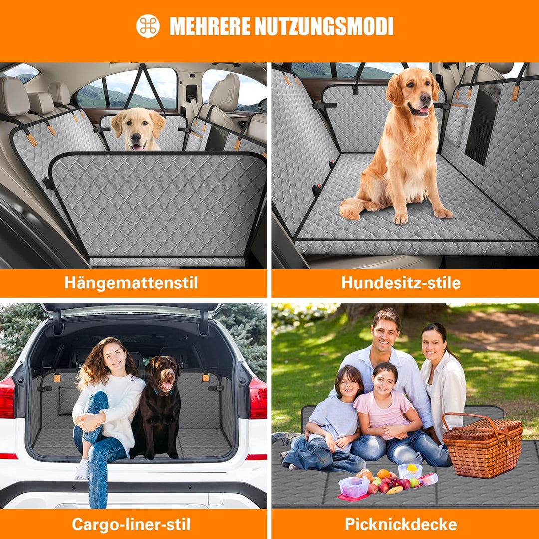 Hundedecke Auto Rückbank[127x62cm],Wasserdicht,Kratzfest mit Hartschale (300 Pfund Traglast),Rücksit