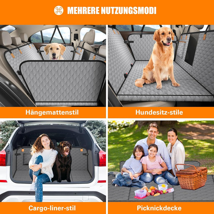 Hundedecke Auto Rückbank[127x62cm],Wasserdicht,Kratzfest mit Hartschale (300 Pfund Traglast),Rücksit
