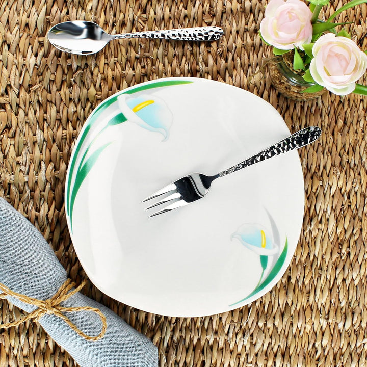 MamboCat 6er Set White Calla Kuchenteller I Florale stilvolle Porzellan-Frühstücksteller mit Blumen-
