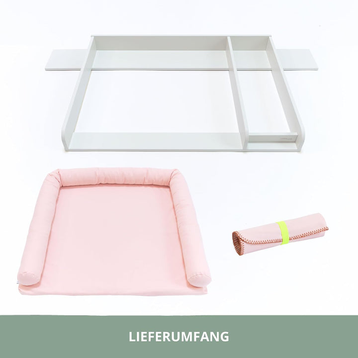 Wickelaufsatz Set für IKEA HEMNES – mit Aufsatz, Wickelauflage & Umrandung aus 100% Baumwolle (Blush