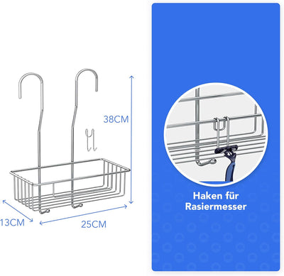 Bamodi Duschablage zum Hängen Edelstahl Rostfrei - Duschkorb zum Einhängen in die Armatur - Duschreg