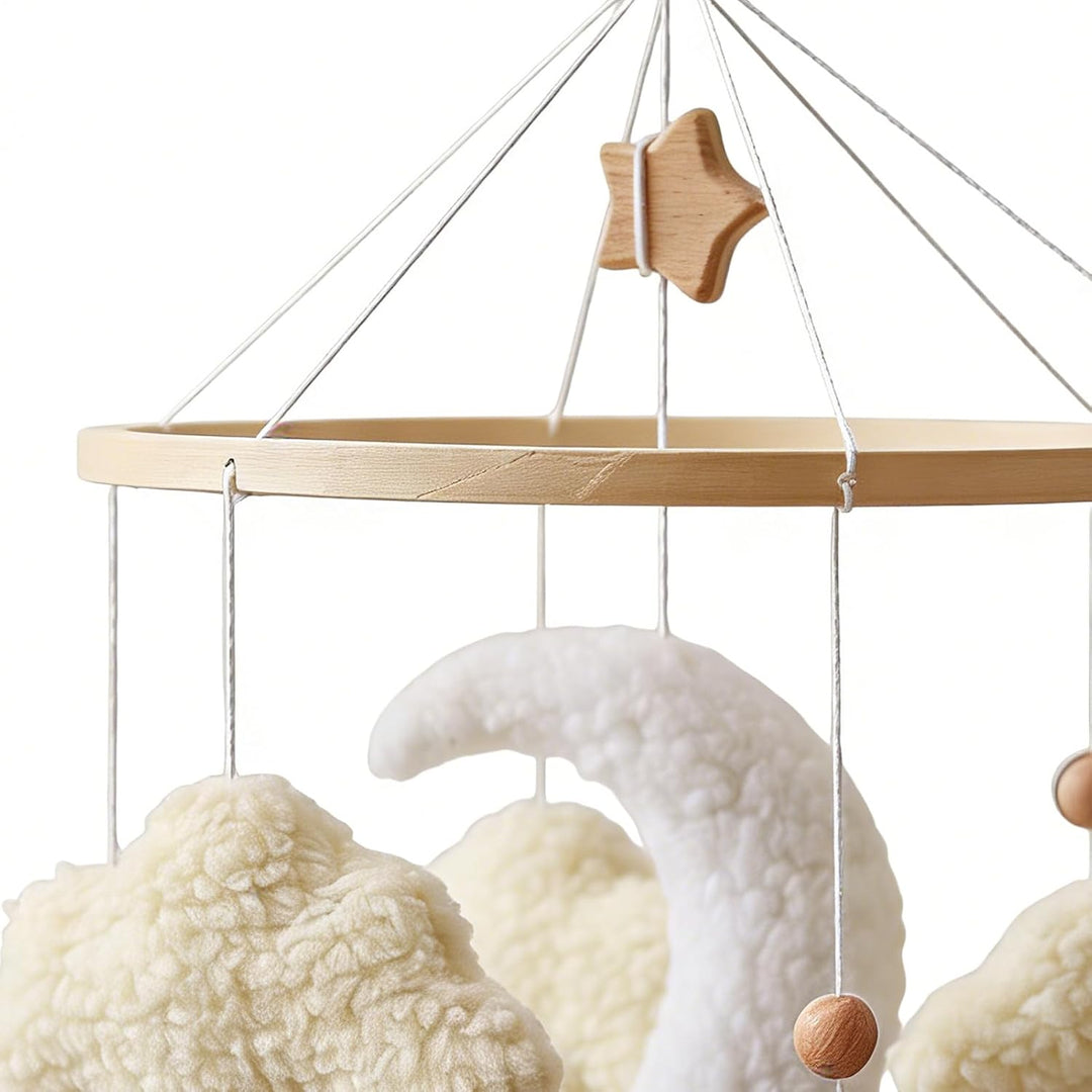 Mobile für Kinder - Pädagogisch wertvolles Mobile mit Holzsternen drehend | Boho Babybett-Mobile Wol