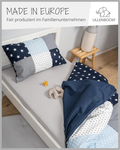 ULLENBOOM Kinderbettwäsche 100x135 cm - 100% OEKO-TEX Baumwolle - Blau Hellblau Grau - Kinder Bettwä