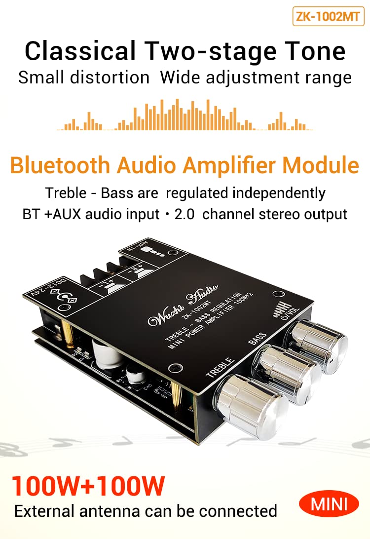 WANGCL Bluetooth HiFi Stereo 2.0 TPA3116D2 2x100W Bass und Treble Control Digital Power Amp