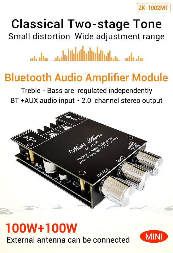 WANGCL Bluetooth HiFi Stereo 2.0 TPA3116D2 2x100W Bass und Treble Control Digital Power Amp