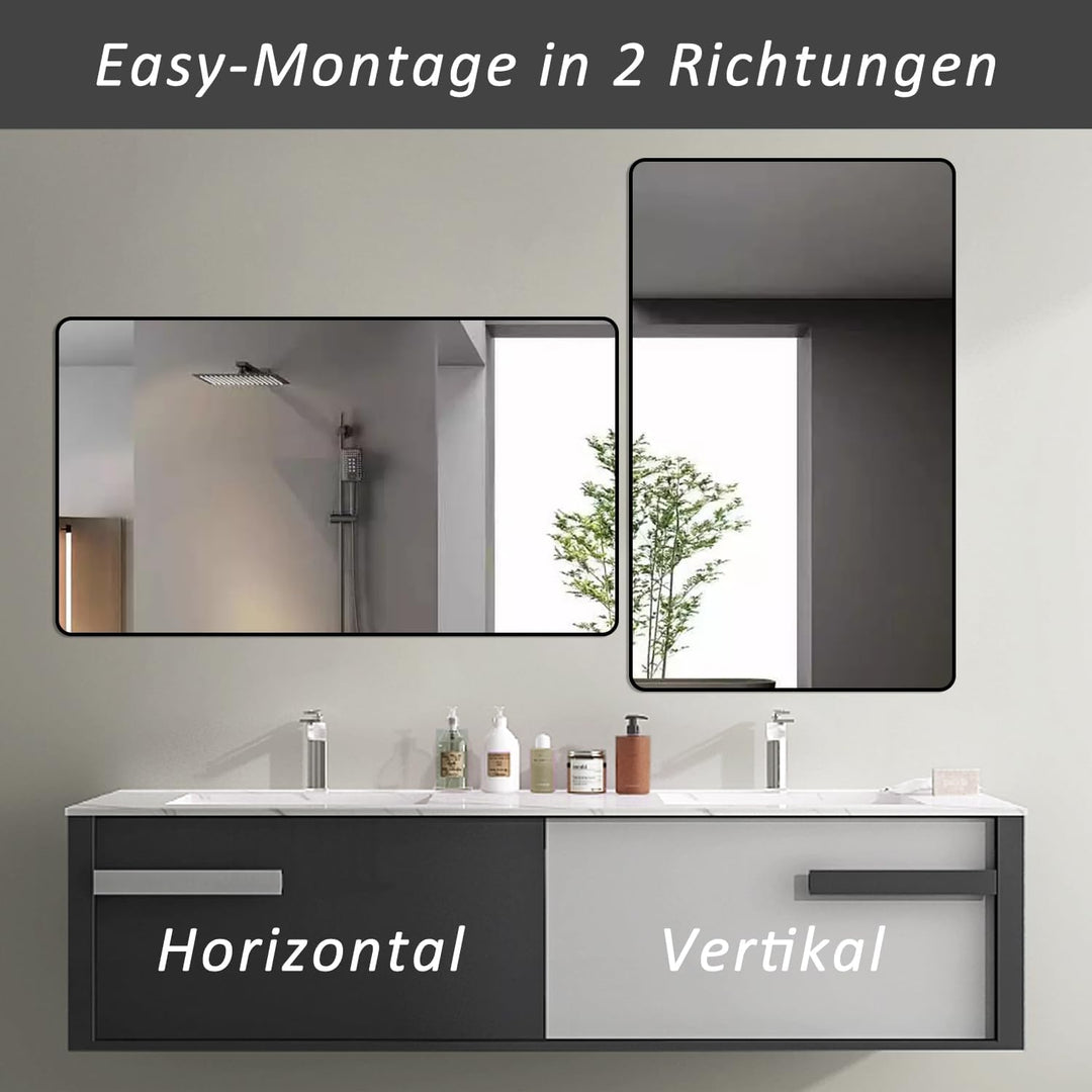 Boromal Rechteckiger Spiegel Schwarz 120x70cm mit Rahmen - Badspiegel Vertikal/Horizontal - Wandspie