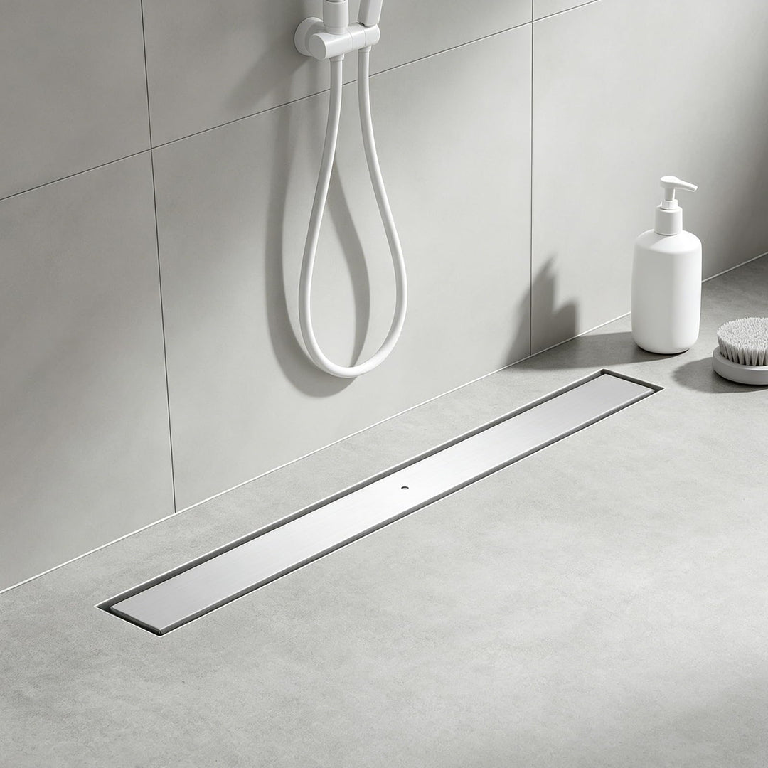 Duschrinne Befliesbar 80cm Gebürstet, 360° Siphon mit Geruchsstop und Haarsieb, 304 Edelstahl Ablauf