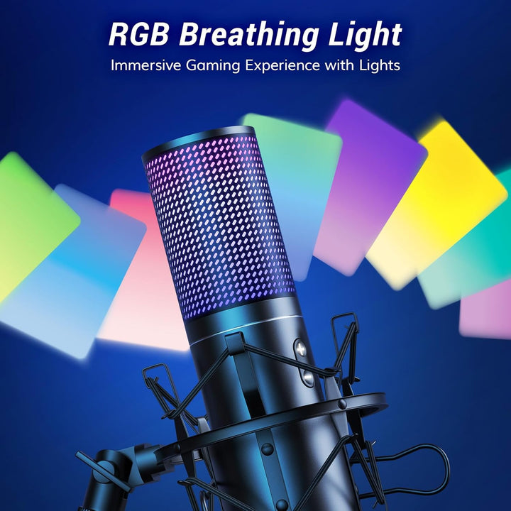 RGB USB Gaming Mikrofon PC, TONOR Podcast Microphone standmikrofon Nierencharakteristik Metall Gehäu