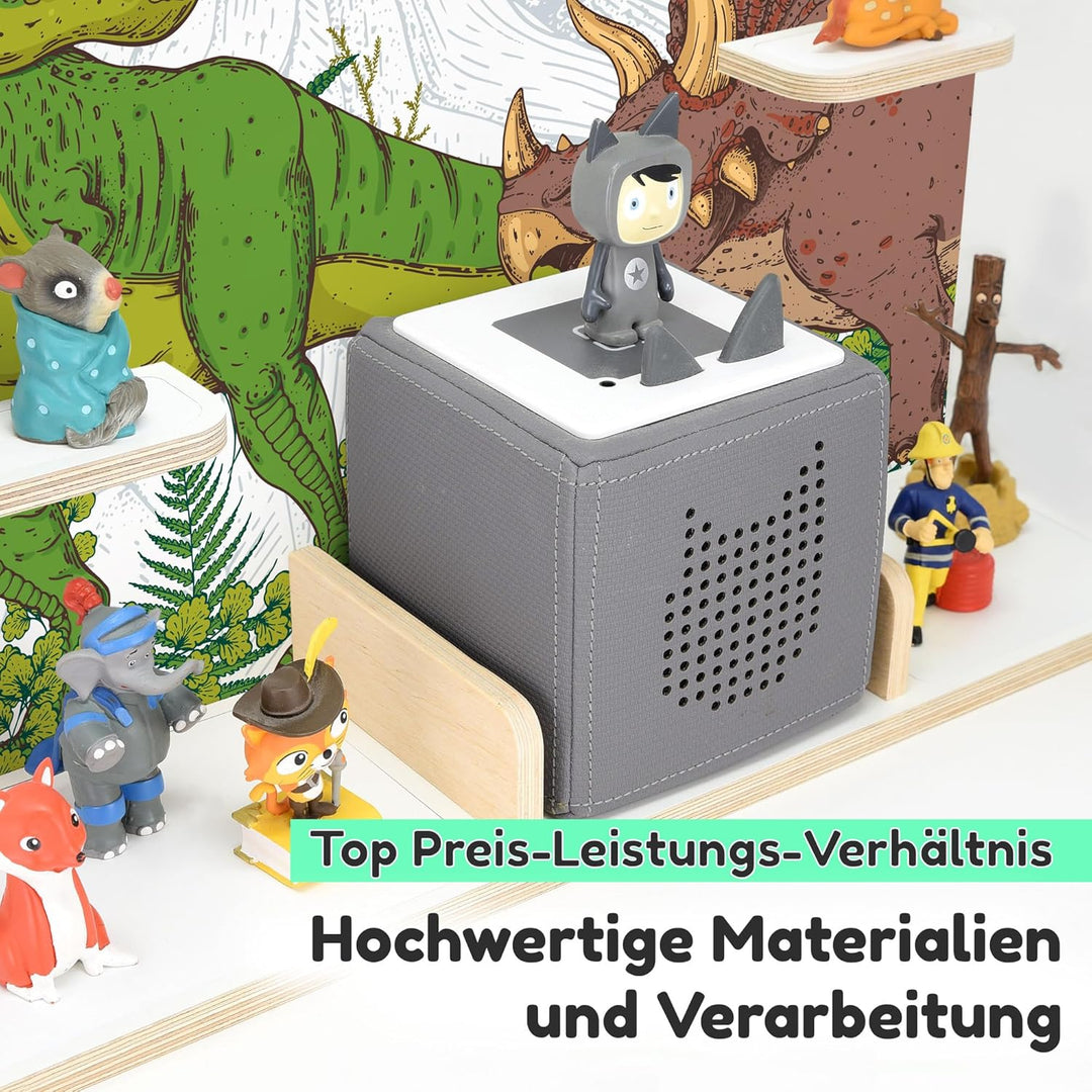 stadtecken Holzregal für Musikbox I Geeignet für die Toniebox und ca. 50 Tonies I Perfekte Tonie Auf