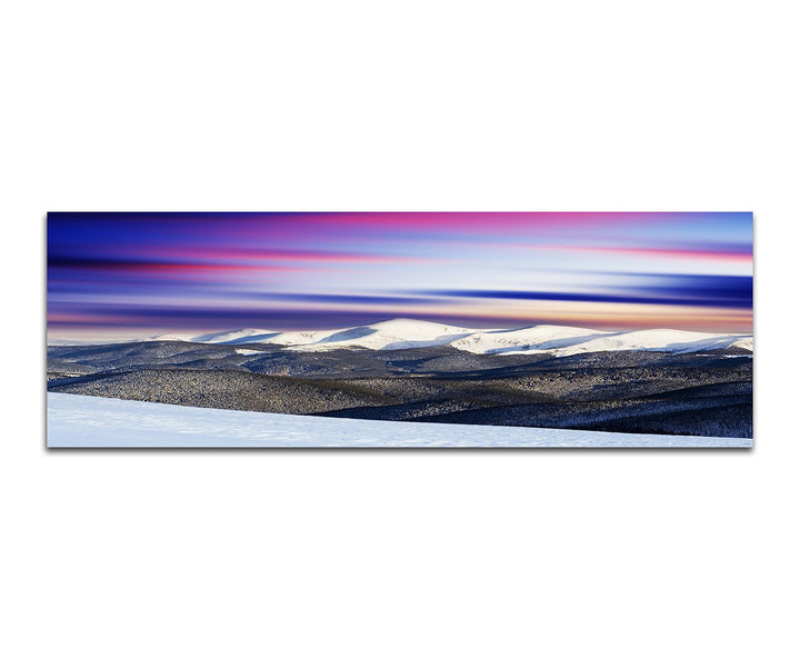 Paul Sinus Art Panoramabild auf Leinwand und Keilrahmen 150x50cm Winterlandschaft Berge Schnee Dämme