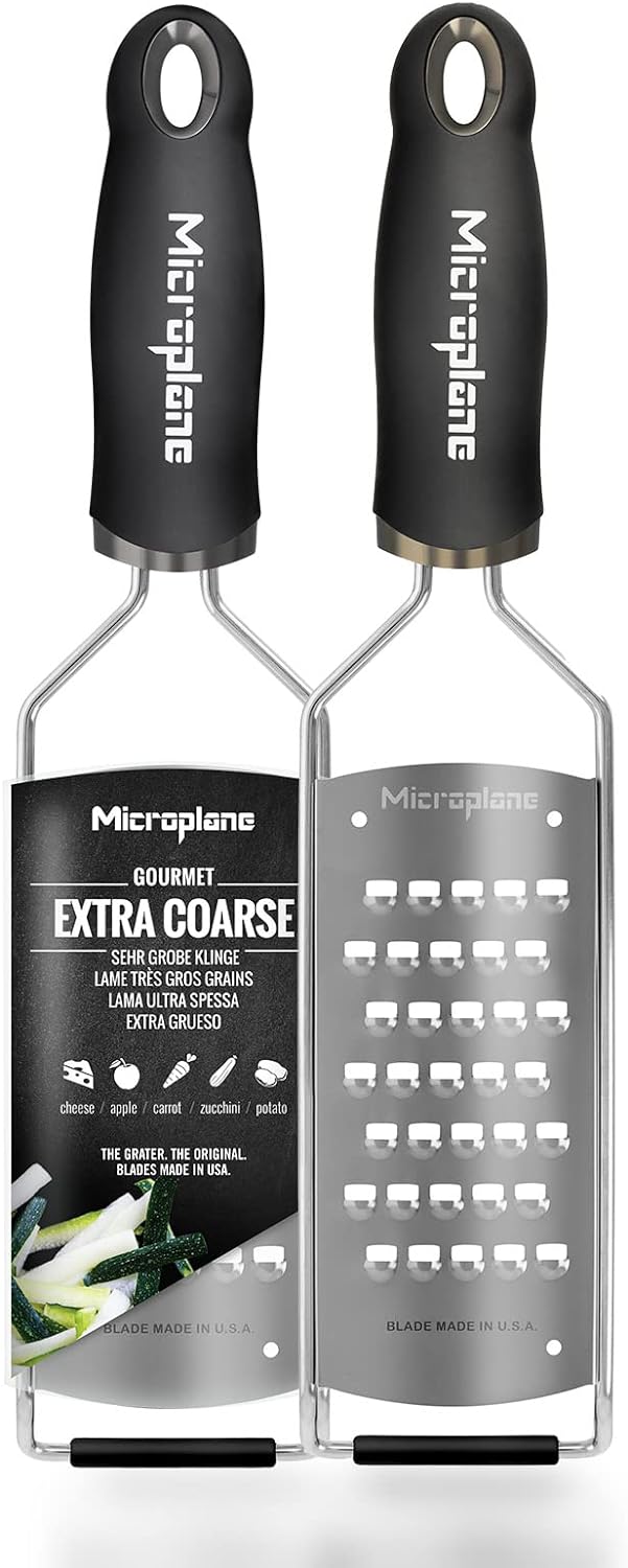Microplane Küchenreibe Sehr Grob für Kartoffel, Zucchini, Karotte, Apfel, Kohl und Käse in Schwarz m
