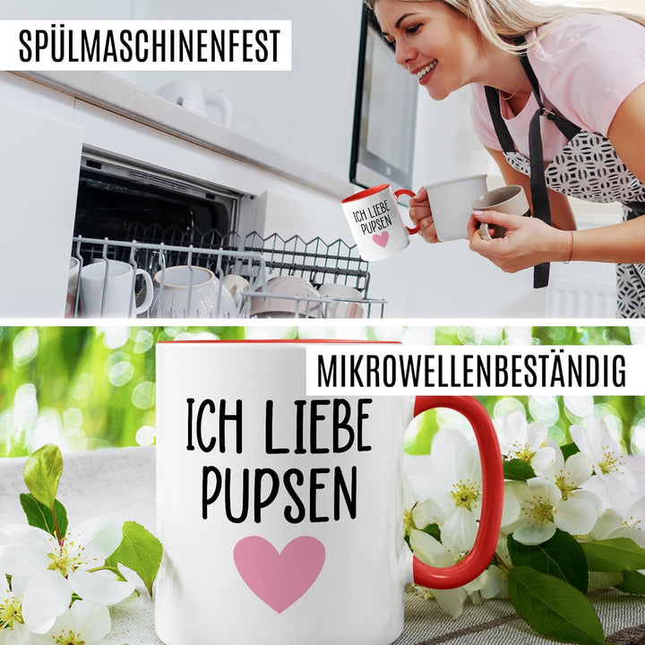 Tasse Lustig Geschenk ich liebe pupsen – Kaffeetasse 330ml aus Keramik – Witz Humor Spruch Büro Witz