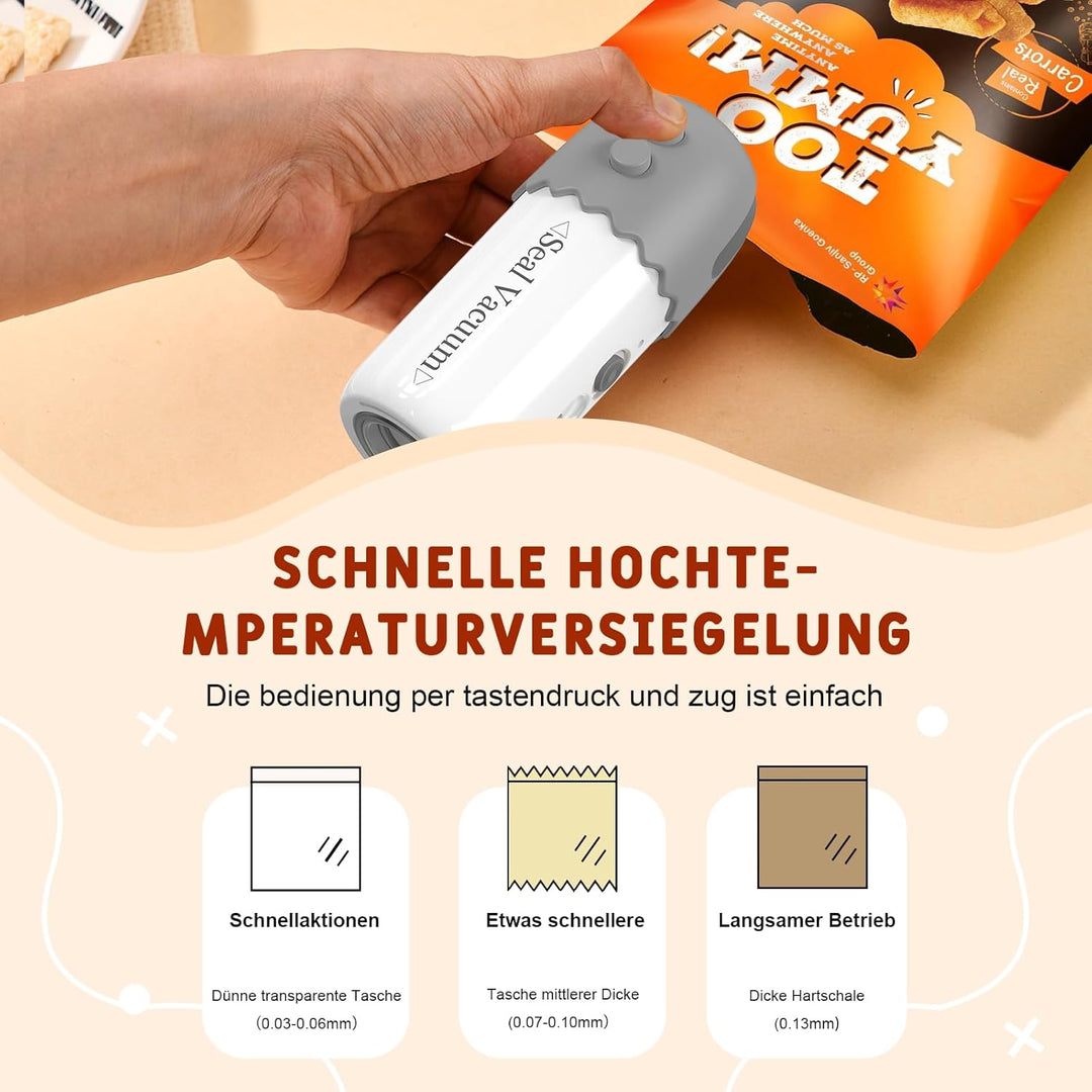 3 in 1 Handliche Vakuumiergerät, Folienschweissgerät mit 20 Wiederverwendbare Vakuumbeutel, Bag Seal