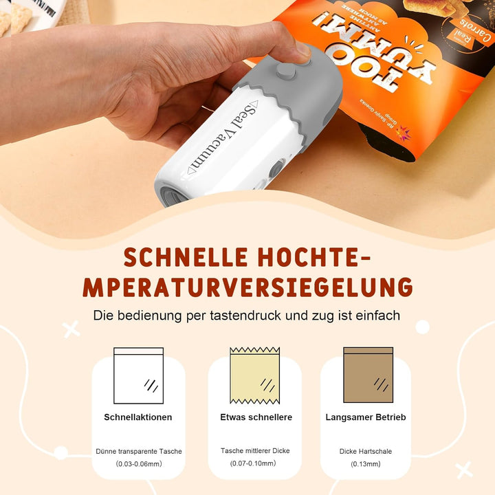 3 in 1 Handliche Vakuumiergerät, Folienschweissgerät mit 20 Wiederverwendbare Vakuumbeutel, Bag Seal