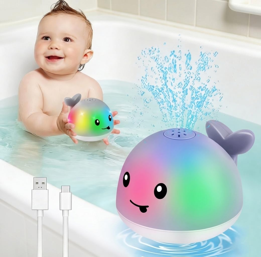 Gigilli Baby Badewannenspielzeug, Leuchtender Spritzender Wal-Spielzeug 6-12 12-18 Monate Badespielz