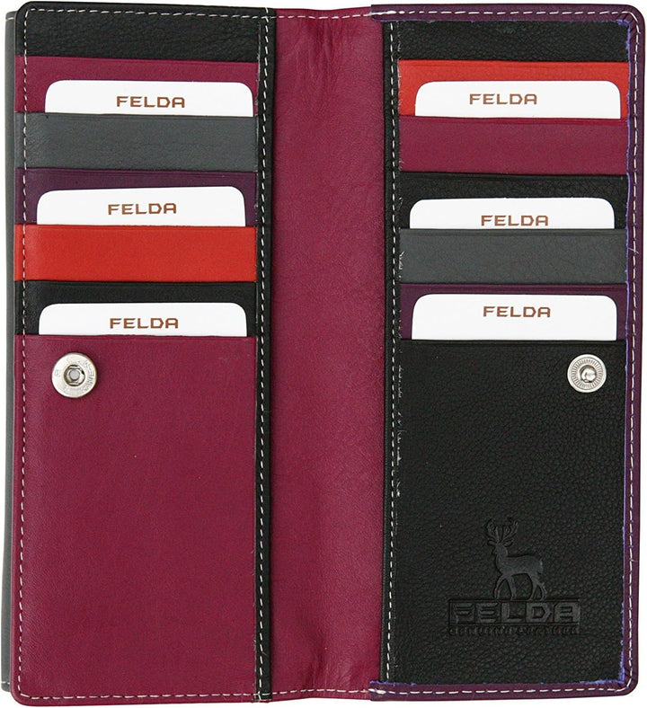Felda - Damen Geldbörse mit 23 Kartenfächern & Münzfach - RFID-Blocker - aus Echtleder - längliches