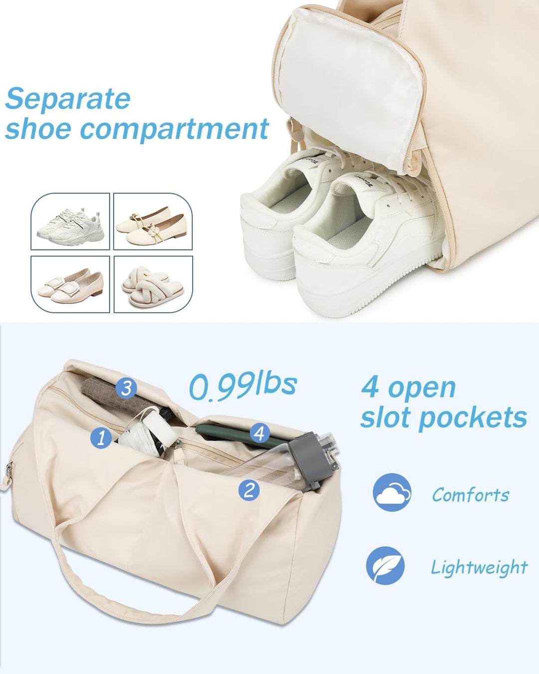 Reisetasche Sporttasche Damen Handgepäck mit Schuhfach & Nassfach Trainingstasche kleine Sport Tasch