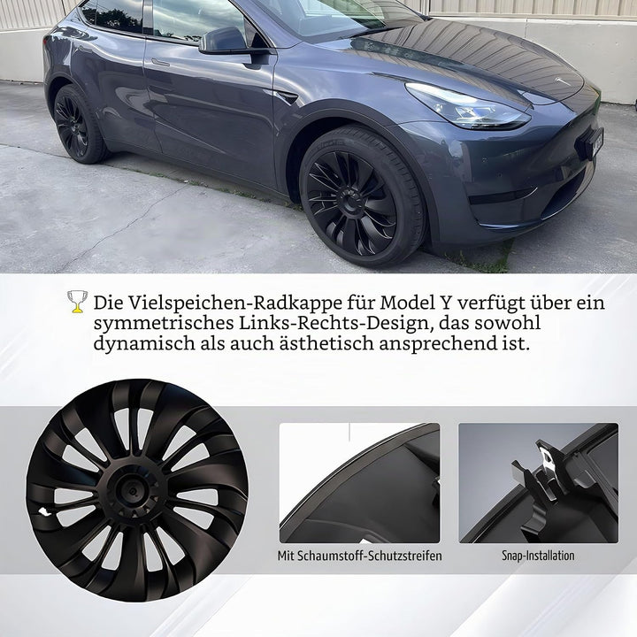 KAVANIC passend für Tesla Model Y Radabdeckung, Radkappe 19 Zoll, Mattschwarz, unterstützt Logo-Symm