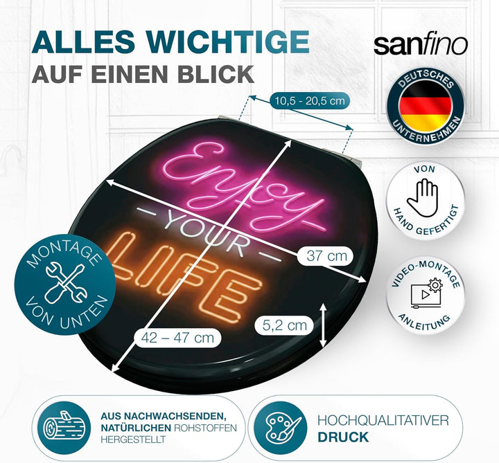 Premium WC Sitz mit Absenkautomatik – hochwertige Toilettendeckel aus Holz, viele bunte Motive, hohe