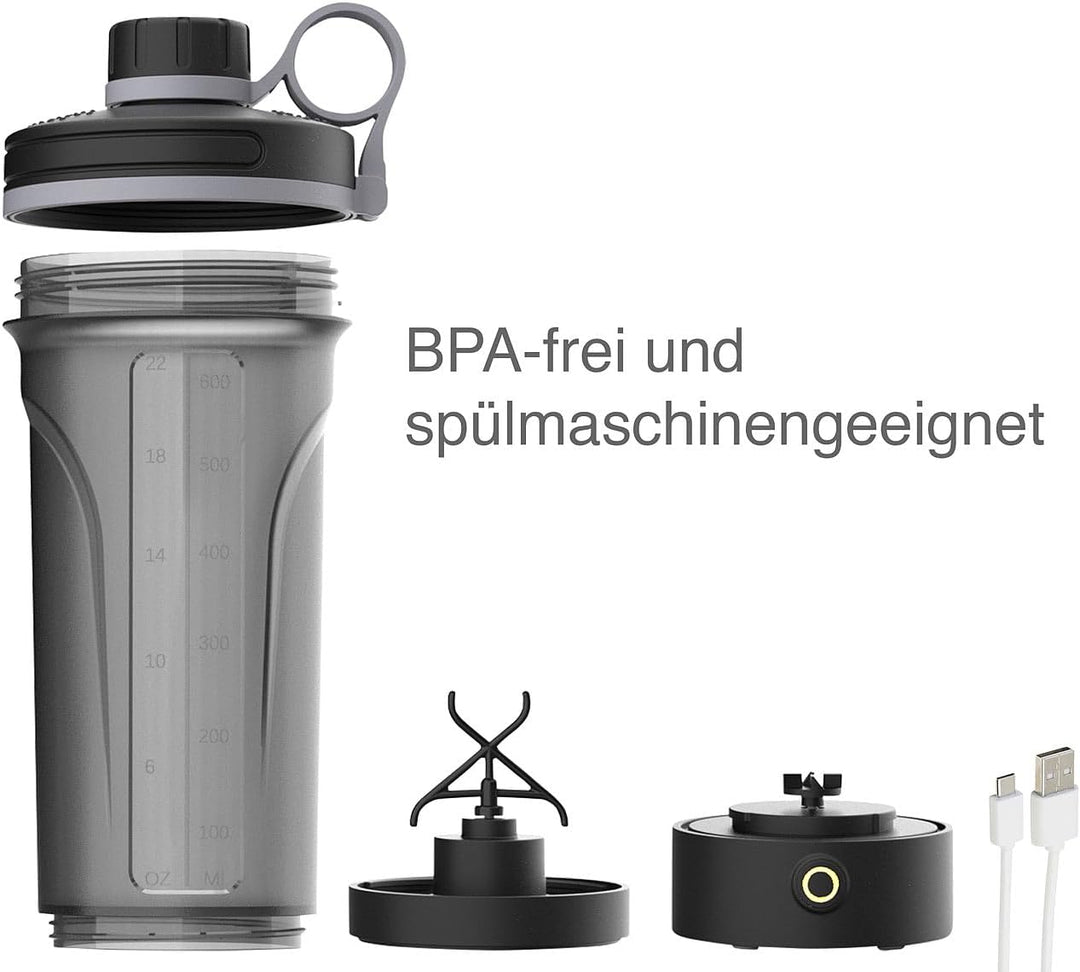 PEARL sports Eiweiss Mixer: 2er-Set Akku-Protein- und Milchshaker, 600 ml, spülmaschinenfest (akkube