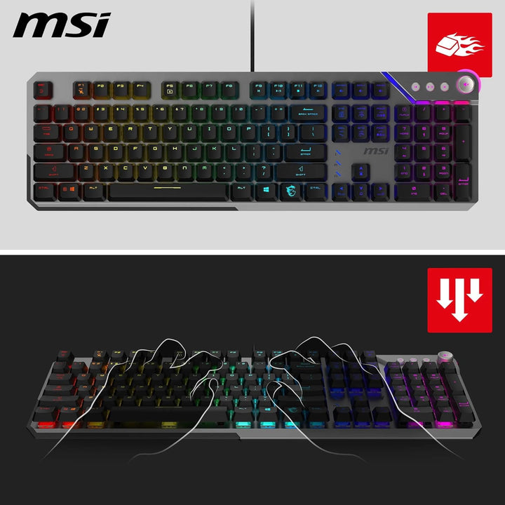 MSI Strike 600 Silent FR Gaming-Tastatur, leise – Kailh Midnight Pro Silent Touch-Schalter, ergonomi